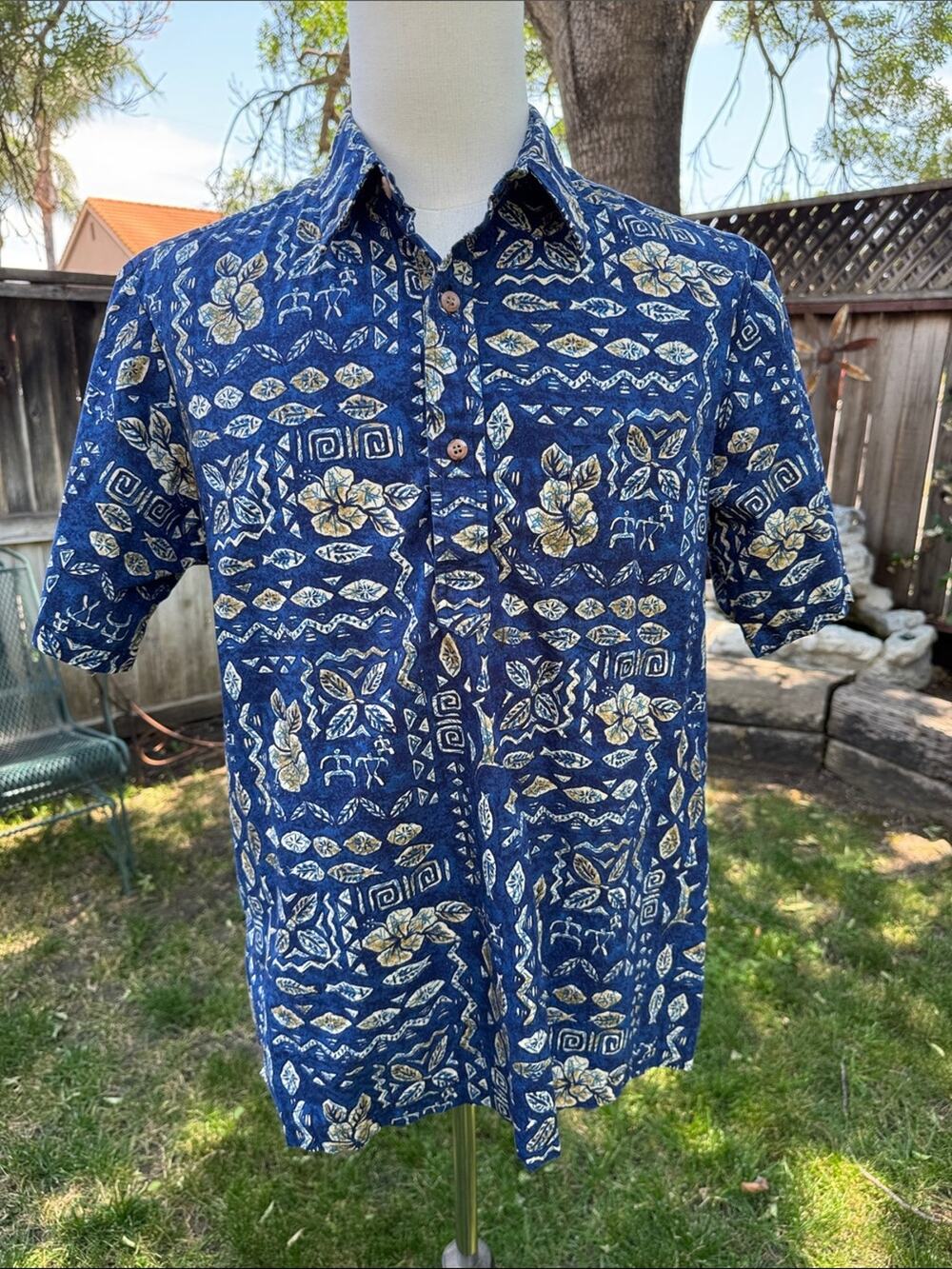 Vtg 80's Hawaii Brand Hibiscus Floral Hawaiian Aloha 3 Button Polo Shirt L?